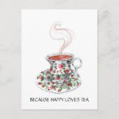 なぜならhappyお茶のスローガンを愛し、ヴィンテージカップバラ ポストカード (正面)