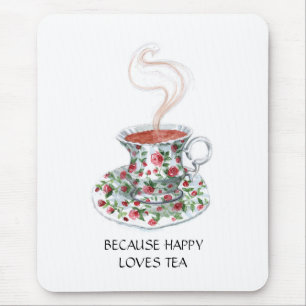 なぜならhappyお茶のスローガンを愛し、ヴィンテージカップバラ マウスパッド