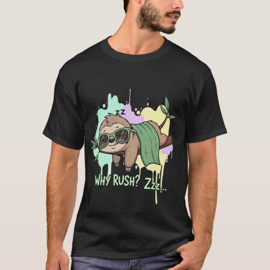 なぜ急ぐの? んー… 怠け者のサングラス ラクダ Tシャツ (正面)