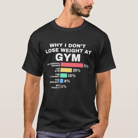 なぜ私は体重を落とせないのか おもしろジムチャート ユーモア Tシャツ (正面)