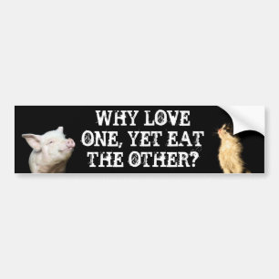 なぜ1つを愛して下さい、けれども他を食べて下さいか。 猫かブタ バンパーステッカー