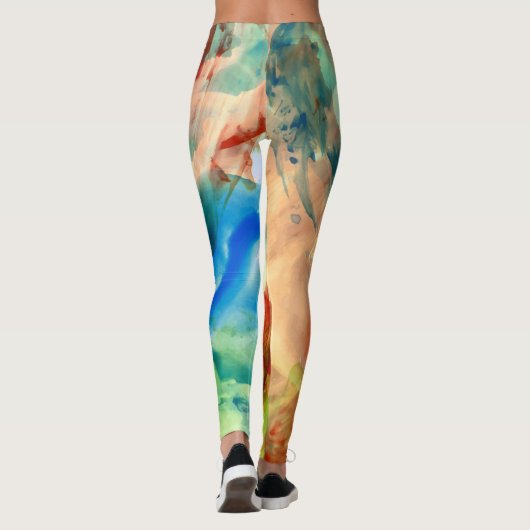 なだめるようで抽象的な水彩画のペンキのはね レギンス (裏面)