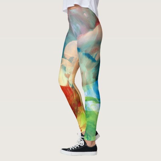 なだめるようで抽象的な水彩画のペンキのはね レギンス (左)