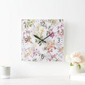なだらかな花柄 スクエア壁時計 (ホーム)