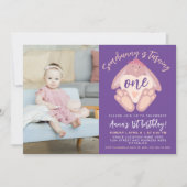 なにかわいいウサギの誕生日 紫のハート ウサギ フォト 招待状 (正面)