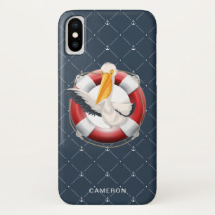 なびくおもしろいペリカン海航海の海軍モノグラム iPhone X ケース
