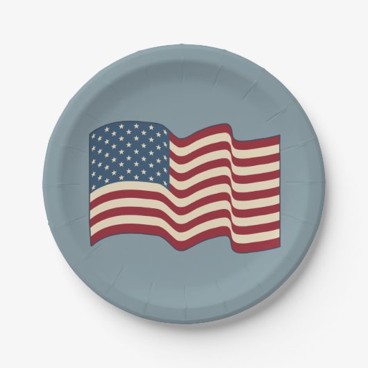 なびくアメリカ国旗の紙プレート ペーパープレート (正面)