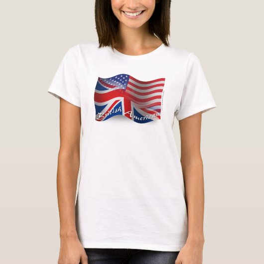 なびくイギリス米国旗 Tシャツ (正面)
