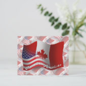 なびくカナダ・アメリカ国旗 ポストカード (スタンド正面)