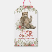 なびくクマと花 |メリークリスマス ギフトタグ (正面)