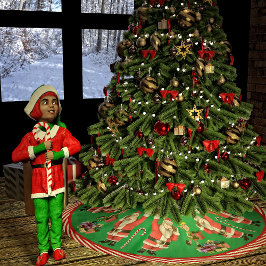 なびくサンタと小人 ブラッシュドポリエステルツリースカート