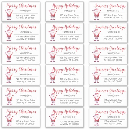 なびくサンタクリスマスホリデー住所 シール (正面)