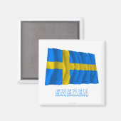 なびくスウェーデン国旗と名称 マグネット (正面/裏面)