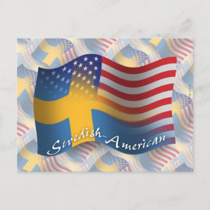 なびくスウェーデン系アメリカ国旗 ポストカード