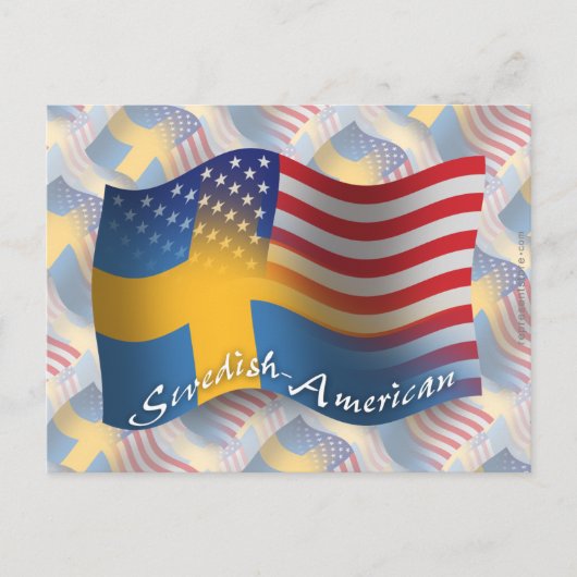 なびくスウェーデン系アメリカ国旗 ポストカード (正面)