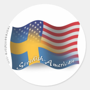 なびくスウェーデン系アメリカ国旗 ラウンドシール