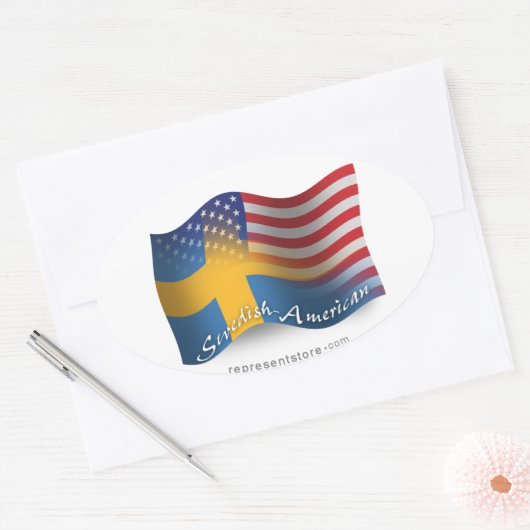 なびくスウェーデン系アメリカ国旗 楕円形シール (封筒)