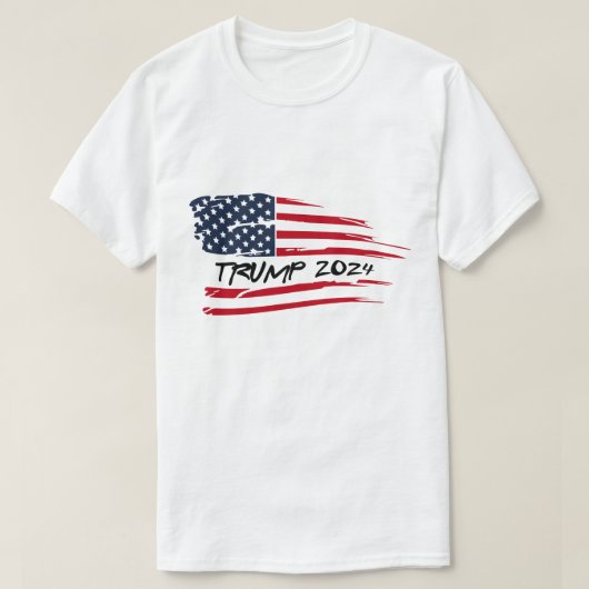 なびくトランプ2024米国旗 Tシャツ (デザイン正面)