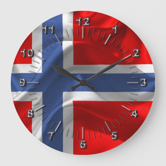 なびくノルウェー国旗 ラージ壁時計 (正面)