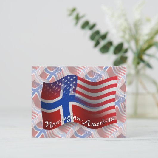 なびくノルウェー系アメリカ国旗 ポストカード (スタンド正面)