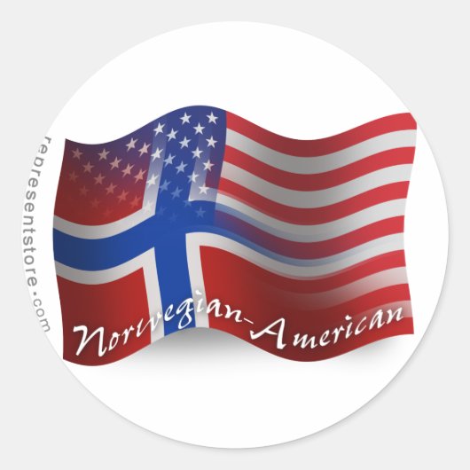 なびくノルウェー系アメリカ国旗 ラウンドシール (正面)