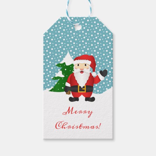 なびくハローサンタクロース冬の森クリスマス ギフトタグ (正面)