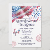 なびくフラッグ花火独立記念日お祝い 招待状 (正面)