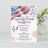 なびくフラッグ花火独立記念日お祝い 招待状 (スタンド正面)