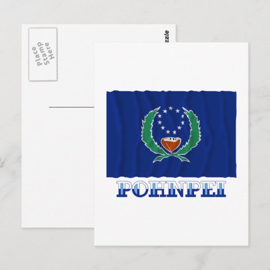 なびくポンペイ国旗、名つき ポストカード (正面/裏面)
