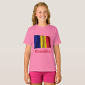 なびくルーマニア国旗（ルーマニア語） Tシャツ (正面フル)