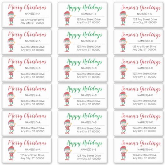 なびく小妖精や小人クリスマスホリデー住所 シール (正面)