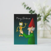 なびく小妖精や小人付きクリスマスロボット ポストカード (スタンド正面)