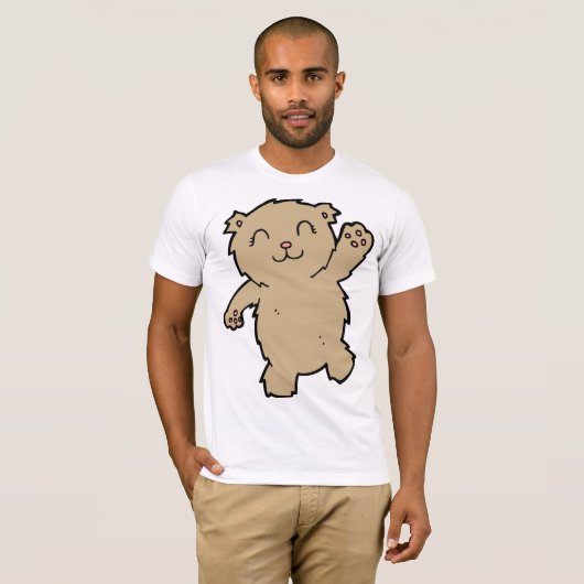 なびく愛らしい笑顔のクマ Tシャツ (正面フル)