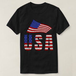 なびく米国国旗のタイポグラフィ Tシャツ