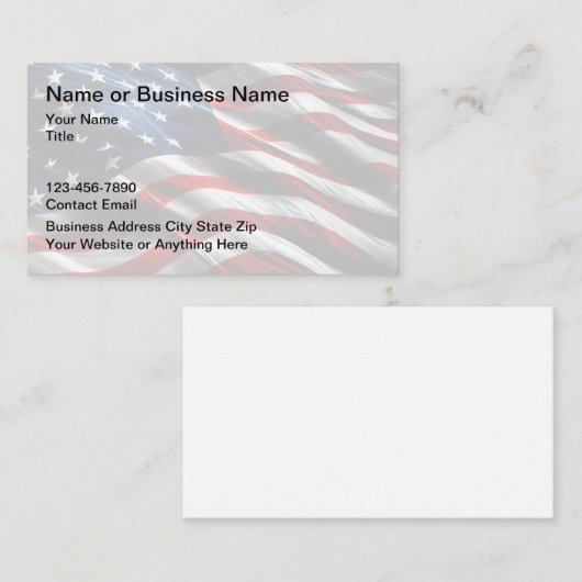 なびく米国国旗の愛国心のある名刺 名刺 (正面/裏面)