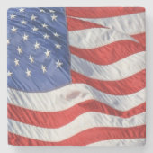 なびく米国国旗の愛国心 ストーンコースター (正面)