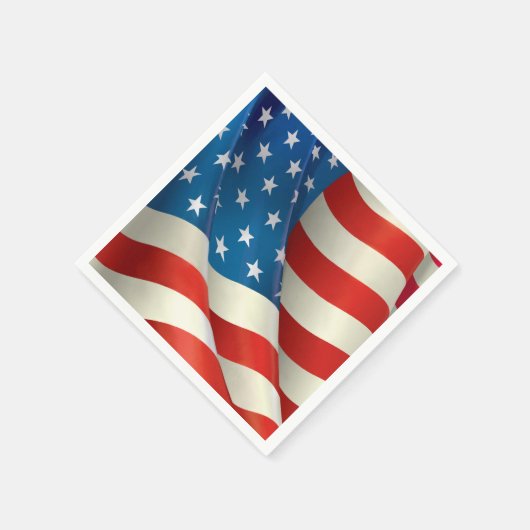 なびく米国国旗の愛国的な象徴 スタンダードカクテルナプキン (角)