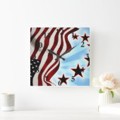 なびく米国国旗 スクエア壁時計 (ホーム)