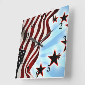 なびく米国国旗 スクエア壁時計 (傾斜)