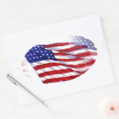 なびく米国国旗 楕円形シール (封筒)