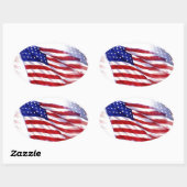 なびく米国国旗 楕円形シール (シート)