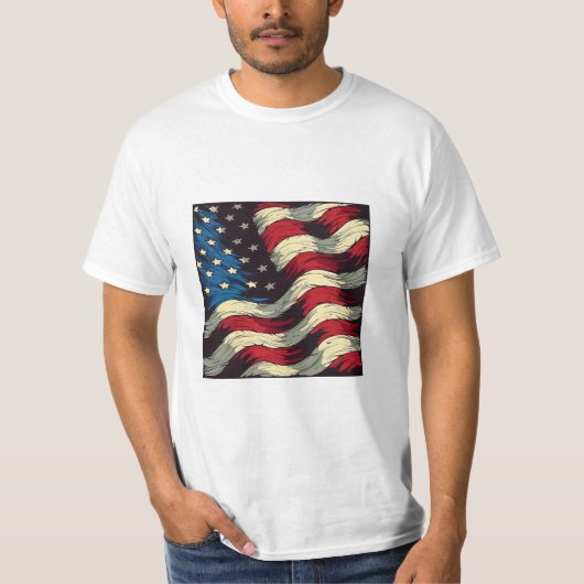 なびく米国国旗 Tシャツ (正面)