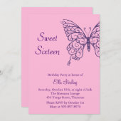 なびく蝶Sweet sixteenの招待状 招待状 (正面/裏面)