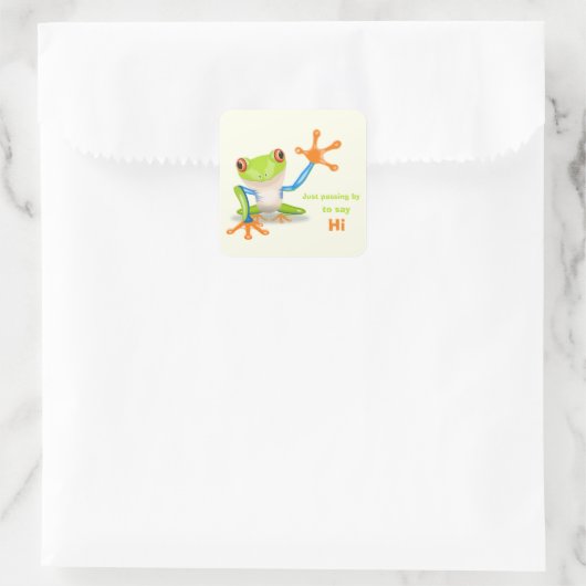 なびく赤い目の木のカエルイラストレーション スクエアシール (バッグ)