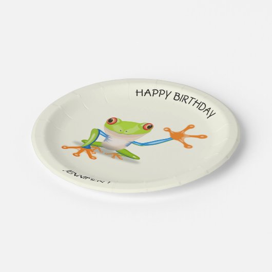 なびく赤い目の木のカエル子供の誕生日 ペーパープレート (アングル)