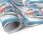 なびく雪だるまと赤レトロトラック ラッピングペーパー (ロールコーナー)