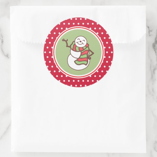 なびく雪だるまクリスマスシール ラウンドシール (バッグ)