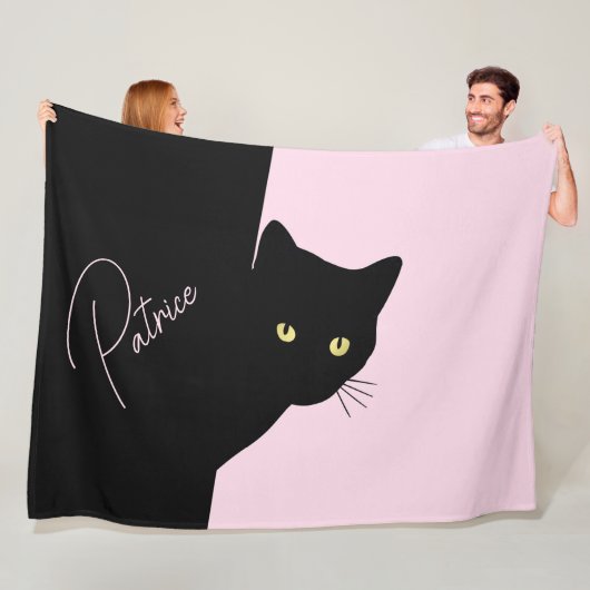 なまめかしい黒猫 ピンク フリースブランケット (インサイチュ)