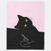 なまめかしい黒猫 ピンク フリースブランケット (正面)