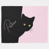 なまめかしい黒猫 ピンク フリースブランケット (正面(横))
